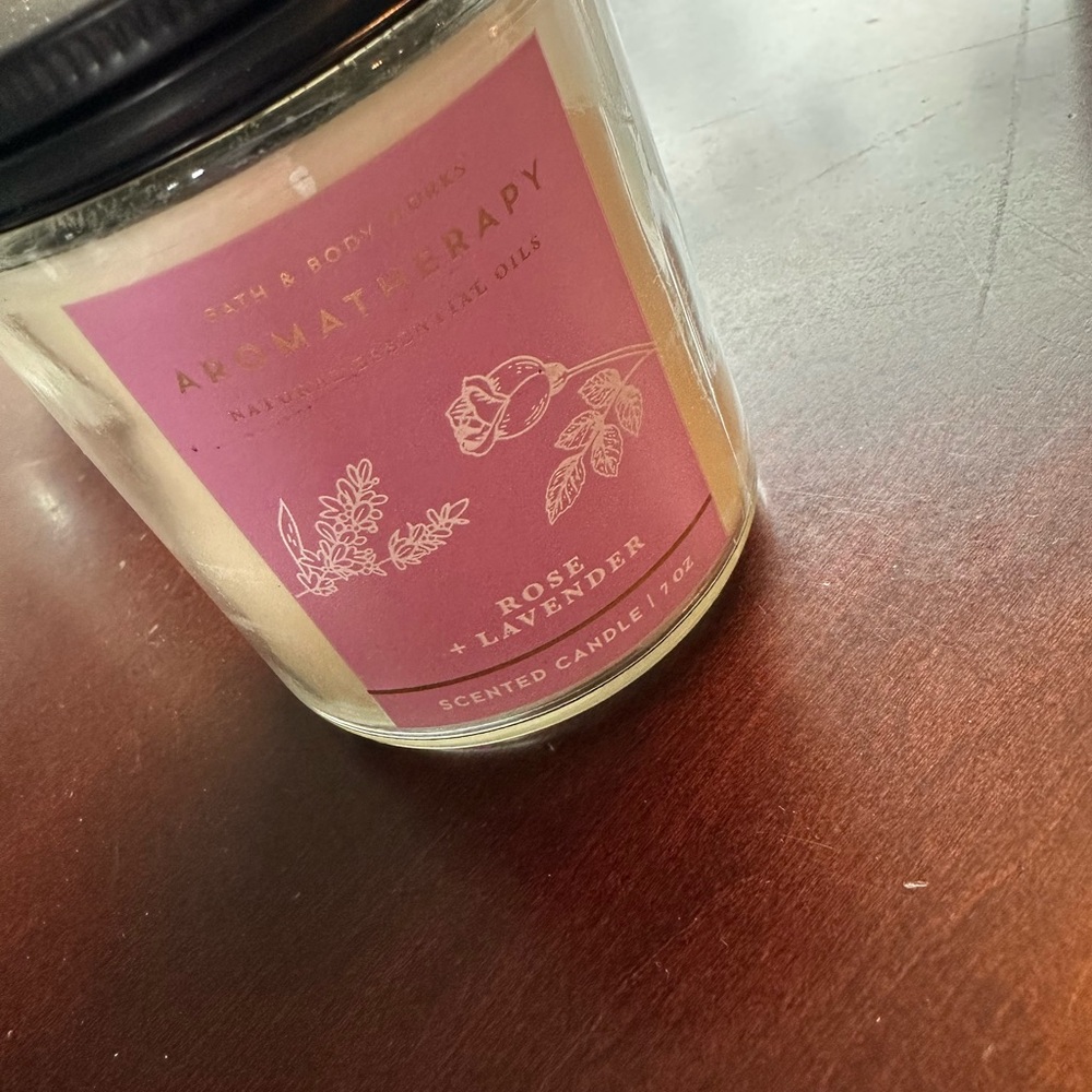 Bath & Body Works Rose + Lavender Aromatherapy Candle - Purple Pink Label